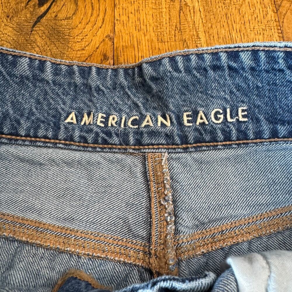 American Eagle Jeans Women 14S High Rise Baggy Wide Leg Button Fly Distressed - Picture 2 of 9